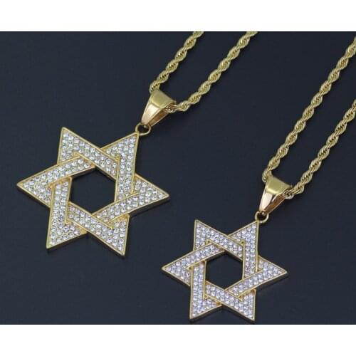 Stainless Steel Jewelry 2 sizes hexagram Pendant Necklace Hip Hop Jewelry 24inch Rope chain SN147