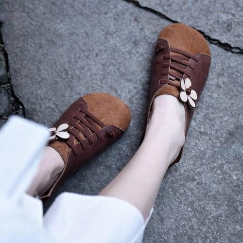 Artmu Retro Deep Mouth Womens Shoes Genuine Leather Flower Soft Sole Shoes for Four Seasons Flat Shoes Handmade Retro 2020 New