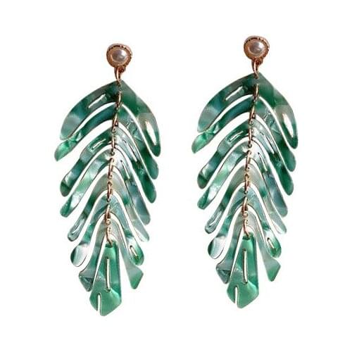 New Fashion Tie Dye Green Brown Long Tassel Leaves Acrylic Earrings for Women Elegant Simple Dangle Earrings Brincos Mujer 2021