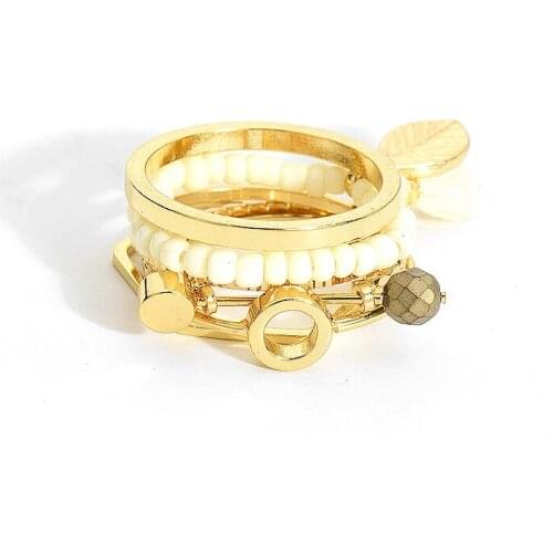 2017 Boho Style Stone Beads Finger Ring Sets Fashion 6pcs/set Geometric Handmade Gold Color Punk Midi Ring for Women