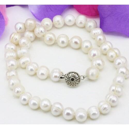 10-11mm natural freshwater cultured white pearl beads chain necklace for women prom weddings gifts choker jewelry 18inch B3228