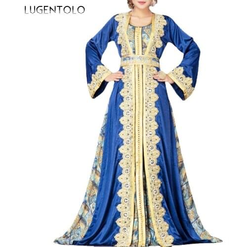 Women Muslim Fashion Dress Long Sleeve Empire Chiffon Vintage Dresses Female Big Swing Large Size Thin Dress Lugentolo