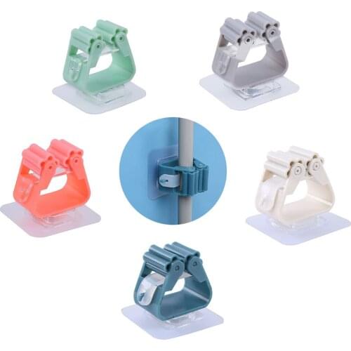 1PC Wall Mounted Mop Organizer Holder Brush Broom Hanger Storage Rack Kitchen Tool Shelves Clip Seamless Mop Broom Hook Mop Clip