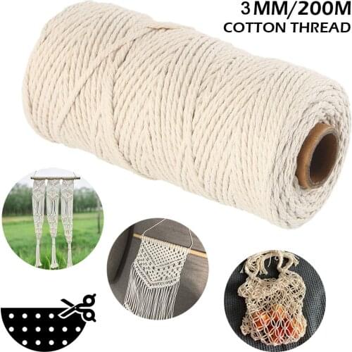 3mm 100M/200M Macrame Rope Twisted String Cotton Cords For Handmade Natural Beige Rope DIY Home Wedding Accessories