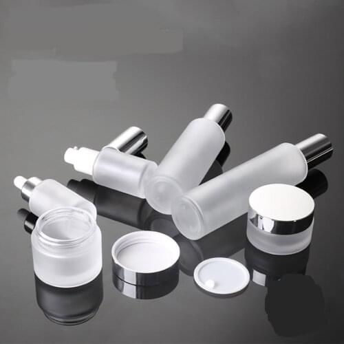 300pcs/lot 120ml Frosted Glass Bottle 100ml Lotion Refillable Bottle,50g 50cc Glass Cream Jar Empty Pump Cosmetic Container