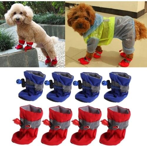 4Pcs/set Pet Dogs Winter Shoes Rain Snow Waterproof Booties Socks Rubber -slip Shoes For Small Puppies Footwear Accessories