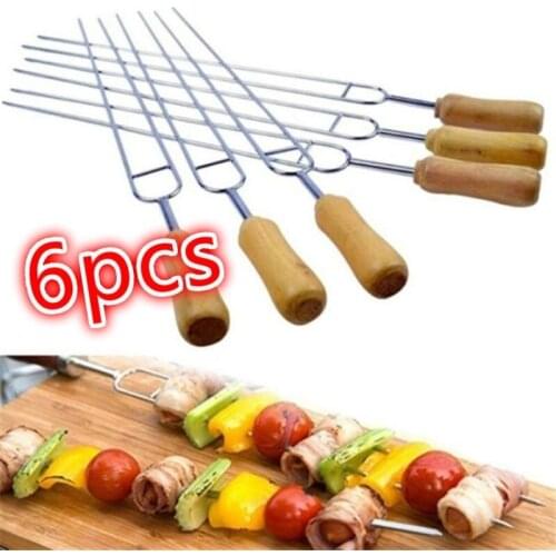 6pcs/set Barbecue Tools Stainless Steel Meat Grill U Shape Fork Outdoor Cooking Corn Holder BBQ Fork Tool