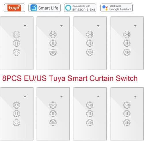 8pcs EU/US Tuya Smart Life WiFi Curtain Blind Switch for Roller Shutter Electric motor Work Google Home Alexa