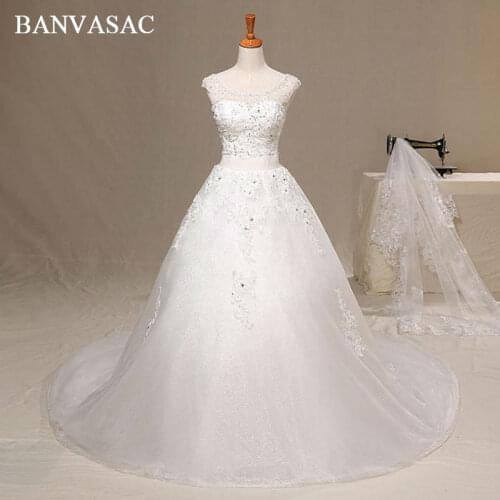 BANVASAC 2017 New Luxury Embroidery Sweetheart Wedding Dresses Elegant Crystals Satin Court Train Bridal Ball Gowns