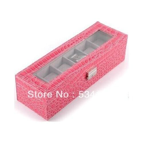 Free shipping can fit into a 6 watches rose red watch box gift box ,Sales promotion practical leather watch boxes8.5*31*10cm