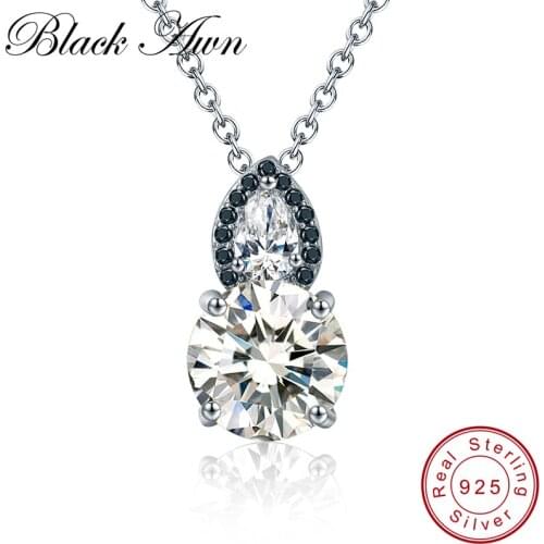 [BLACK AWN] 925 Sterling Silver Fine Jewelry Trendy Engagement Punk Necklaces for Women Wedding Pendants P116