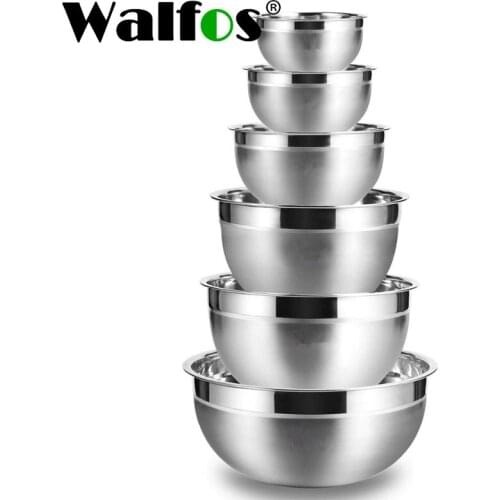 Walfos Stainless Steel Mixing Bowls Non Slip Nesting Whisking Bowls Set Mixing Bowls For Salad Vegetables Eggs Cooking Baking