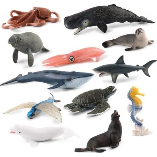 Childrens Marine Animal Toy Scene Decoration Model Sperm Whale Beluga Shark Manatee Sea Lion Turtle Squid Action Figure