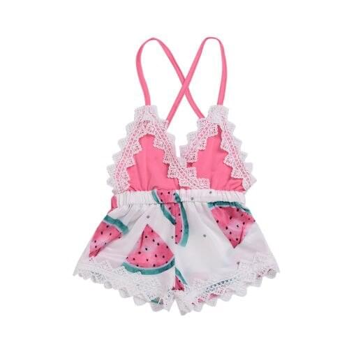 Newborn Baby Girl Clothes Sleeveless Strapped Watermelon Printed Summer Lace Romper Baby Toddler Baby Clothes Outfit 0-4 Years
