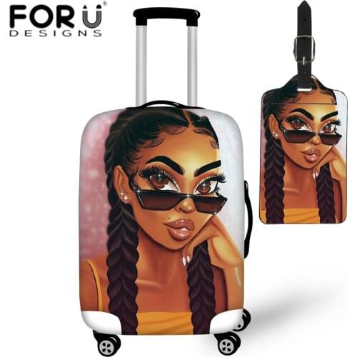 FORUDESIGNS Black Art African Lady Girls Luggage Covers for Suitcases Protective Women Elasticity Trolley Case Cover 18-30 Inch