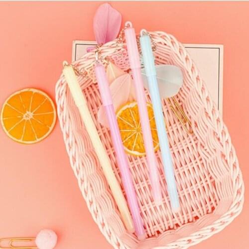 36 pcs/lot Cat Feather Pendant Gel Pen Cute 0.5mm black Ink Signature Pens Promotional Gift Stationery Office School Supplies