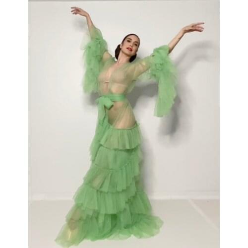 Mint Green Kinono Gowns Prom Dresses Tulle Maternity Robes Women Photoshoot Bathrobe Fluffy Party Sleepwear Custom Made