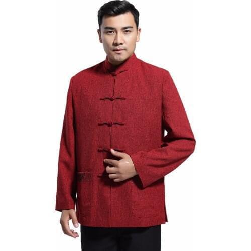 Shanghai Story Blend Woolen Chinese Vintage jacket Mens Clothing National Trend Jacket Coat Outerwear Tang Suit Red