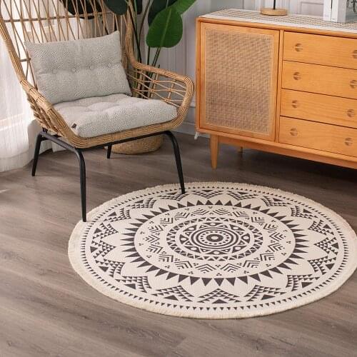 90-180cm Retro Bohemian Rug Round Cotton Linen Carpet Rug Geometric Floor Mat Living Room Bedroom Large Carpet Home Decoration