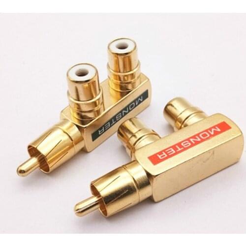 Monster Copper Gold-Plated Lotus One Divided into Two RCA Male to 2rca Female Audio Signal Converter Rca3 Head Converter