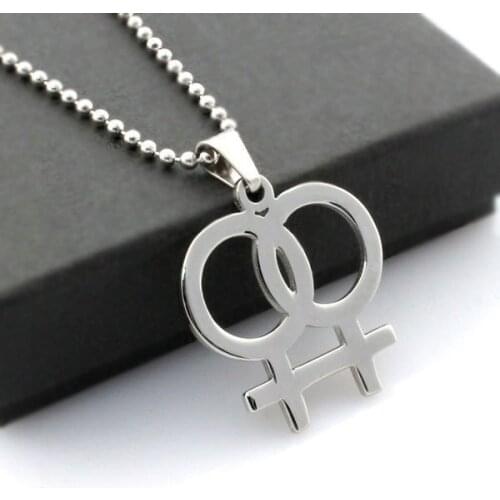 Trendy Fashion Rainbow Necklace Lesbian Necklaces Pendants for Men Women Gay Pride Silver Color Jewelry Bead Chain Link 24Inch