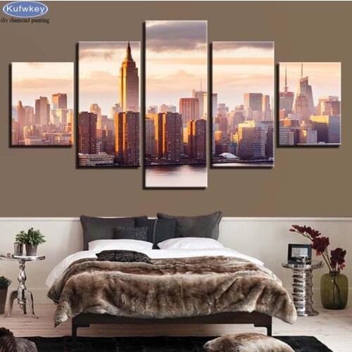 DIY 5D Square/Round Drill Diamond Painting Kits Full Rhinestones Embroidery City Buildings landscape Picture Mosaic 5 pcs/sets