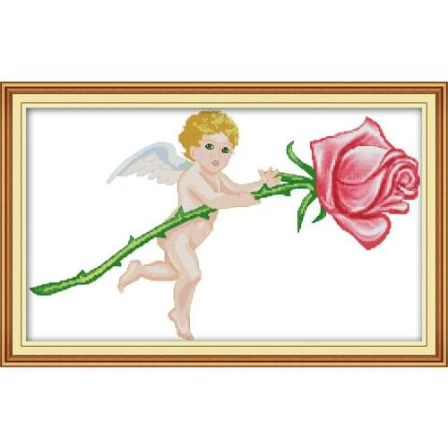 The little angel and the rose cross stitch kit aida 14ct 11ct count print canvas embroidery DIY handmade needlework