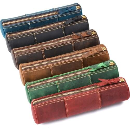Genuine Leather Pencil Case for Girls Boys School Pencilcase Pena Large Stationery Pen Box Big Cartridge Bag Pouch Kit Supplies