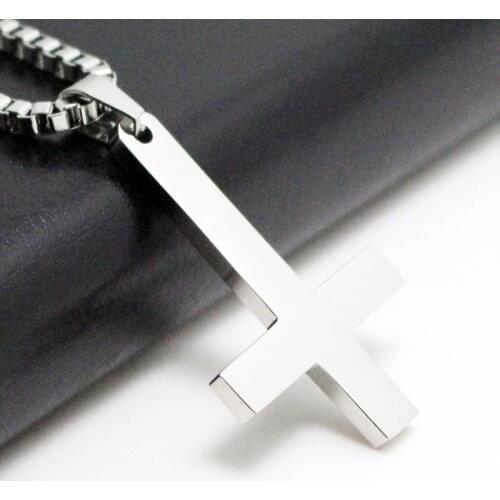 Stainless Steel Inverted Cross Pendant Necklace Devil Lucifer Satan Satanic Jewelry