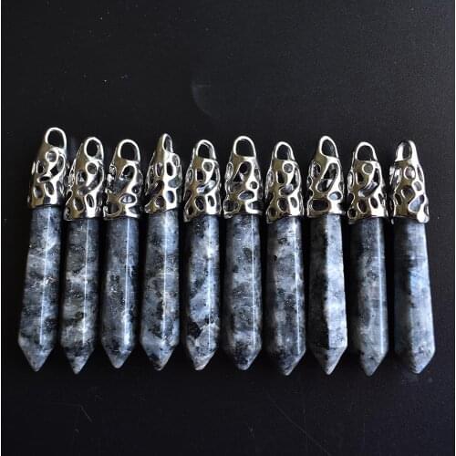 Wholesale 10pcs/lot Fashion good quality natural black spectrolite Hexagonal pillar charms pendants 12x50mm for jewelry making