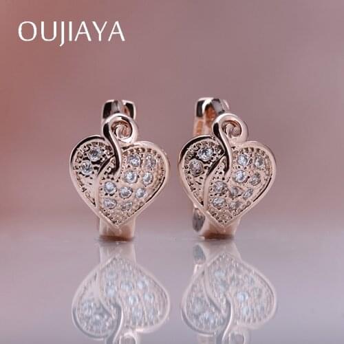 OUJIAYA Luxury Round Drop 585 Rose Gold Dangle Earrings Women Natural Zircon Children earrings Wedding Birthday Gift Jewelry A26
