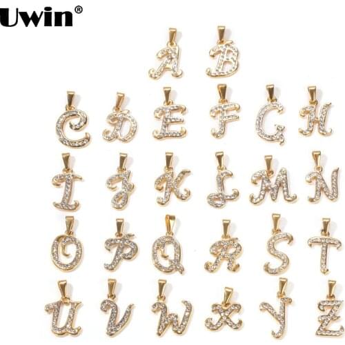 Uwin A-Z Initial Letters Pendant Necklaces For Men Women Gold Color with Rhinestone Fashion Jewelry Drop Shipping
