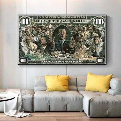 Pop Art Money Art 100 Dollar Canvas Painting Wolf of Street Posters Prints Wall Art Pictures for Living Room Wall Decor Cuadros