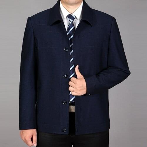 Middle-aged Casual Mens Spring New Arrivals Mens Turn-down Collar Solid Coats & Jackets Overcoat