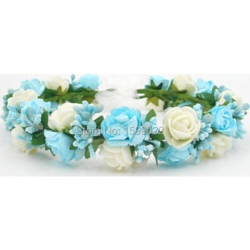Blue Paper Foam Rose Flower Crown Berries Bridal Hairband Handmade Floral Hair Accessory Adult Winter Wedding Headwear Gifts