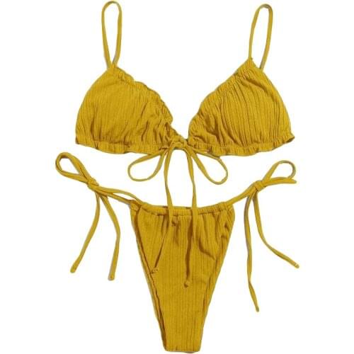 Quanss Solid Color Tanga Bikini 2021 Summer Sexy String Swimwear For Women Bathing Suit Female Beach Wear 2 Piece Swimsuit