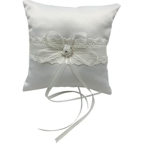 Romantic Wedding Bearer Pillow Cushion, Elegant Satin Ribbon Bow