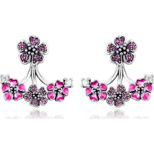 Peach Blossom Flowers Stud Earring 100% 925 Sterling-Silver-Jewelry Free Shipping