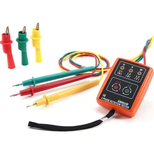 SM852B 3 Phase Rotation Tester Digital Phase Indicator Detector Multimeter LED Buzzer Sequence Meter 60V-600V AC Three Phase