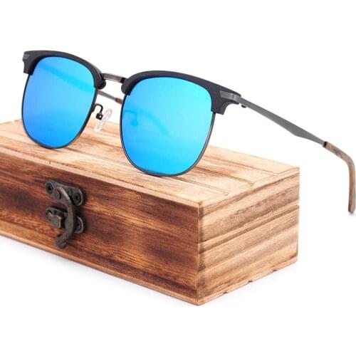 Acetate Wood Grain Polarized UV400 Sunglasses Men Women Brand Designer Semi Rimless Classic Oculos De Sol Gafas Retro Eyeglasses
