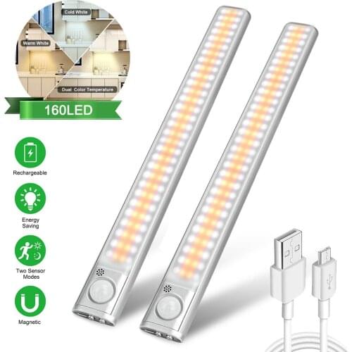 Closet Light 160 LED Lamp with Motion Sensor Light USB Night Light Battery Lamp Smart Lamp for Kitchen Under Cabinet Backlight