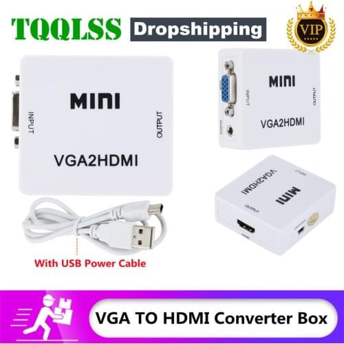 TQQLSS Portable Mini VGA to HDMI-compatible Converter VGA2HDMI Video Box Audio Adapter 1080P For Notebook PC HDTV Projector TV
