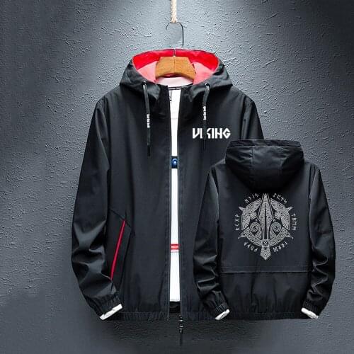 Man Spring Odin Vikings Viking Berserker Windbreaker Rainproof Hoodies Zipper Splice Punk Harajuku Jackets Coats