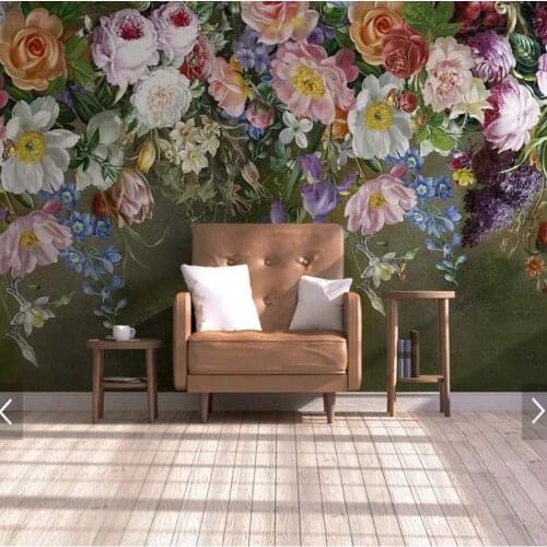 Vintage Embossed Rose Flower Wallpaper Murals Oil Printing Photo Mural for Living Room Home Wall Decor Retro Floral Wall Paper