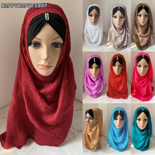 Vintage Ruffle Long Scarf Womens Islamic Muslim Scarves Hijab Arab Middle East Amira Headwrap Shawls Shayla