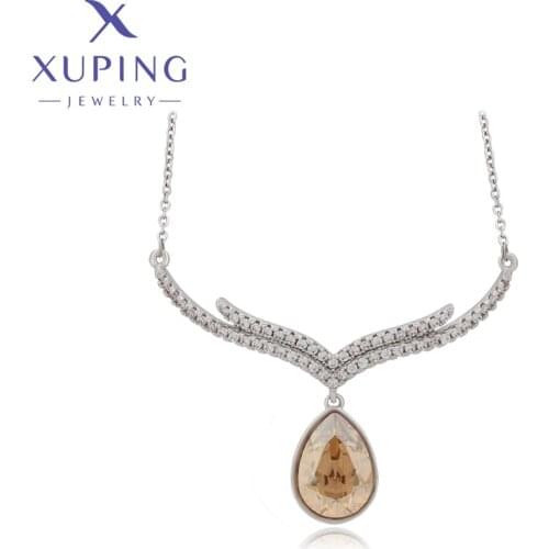 Xuping Jewelry Elegant New Arrival Water Drop Shaped Crystals Pendant Necklaces Luxuyr Ladies Gifts 40500