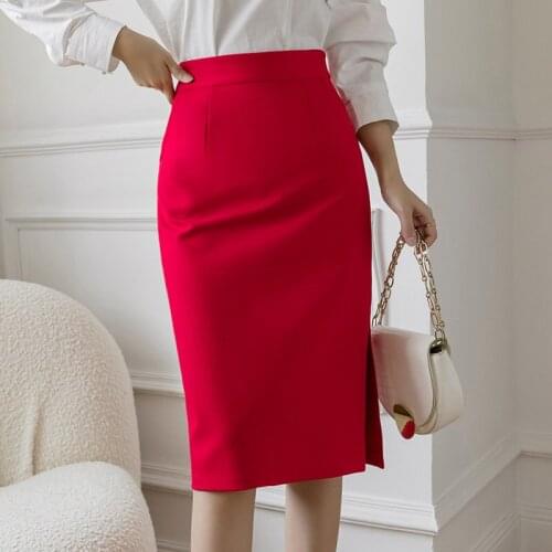 Stretch high waist bag hips skirt women mid-length slim split skirt wedding ceremony festive long skirts office lady clothes