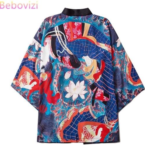 M-XXL Fashion UKIYOE Summer Loose Japanese Samurai Streetwear Cardigan Women Men Harajuku Haori Kimono Cosplay Blouse Yukata