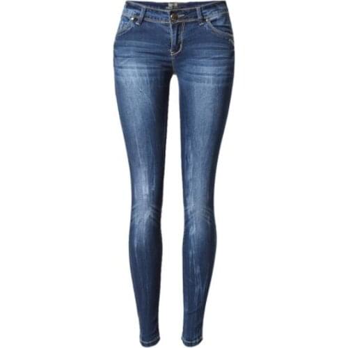 Ladies jeans mother jeans low waist jeans ladies high elastic XL stretch jeans women washed denim tight pencil pants