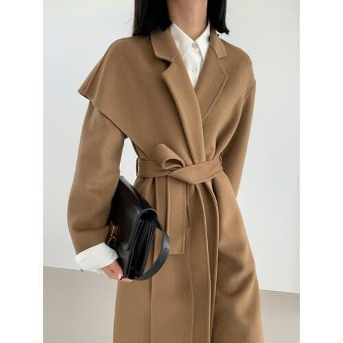 One-shoulder scarf designer double-sided cashmere coat woolen coat female Korean version 21 new